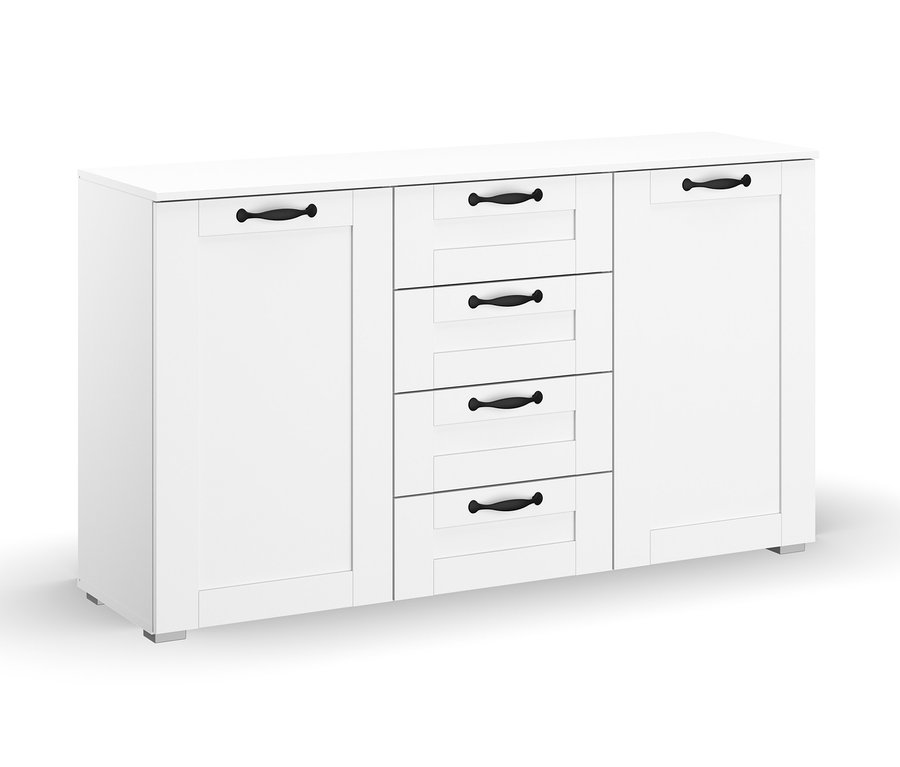 Weiße rauch Kommode »Cottage« mit vier Schubladen und Türen an den Seiten.