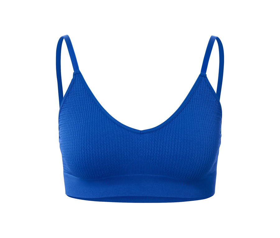 Blaues Seamless-Bustier mit Struktur.