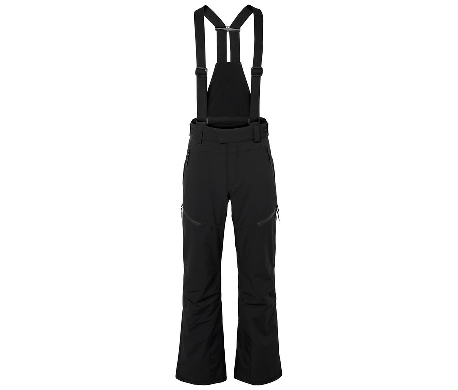 Schwarze Hose mit Hosenträgern.