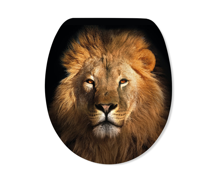 Nahaufnahme eines SCHÜTTE-MDF-WC-Sitzes »Löwe«.