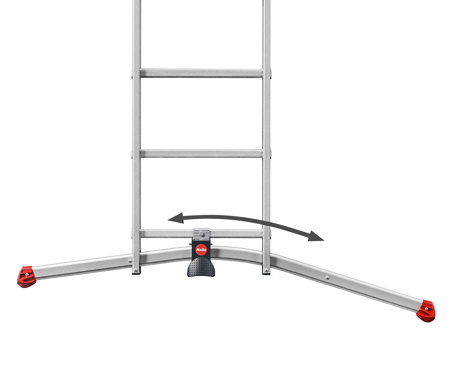 Nahaufnahme einer Aluminiumleiter mit roter Gummifußabdeckung.