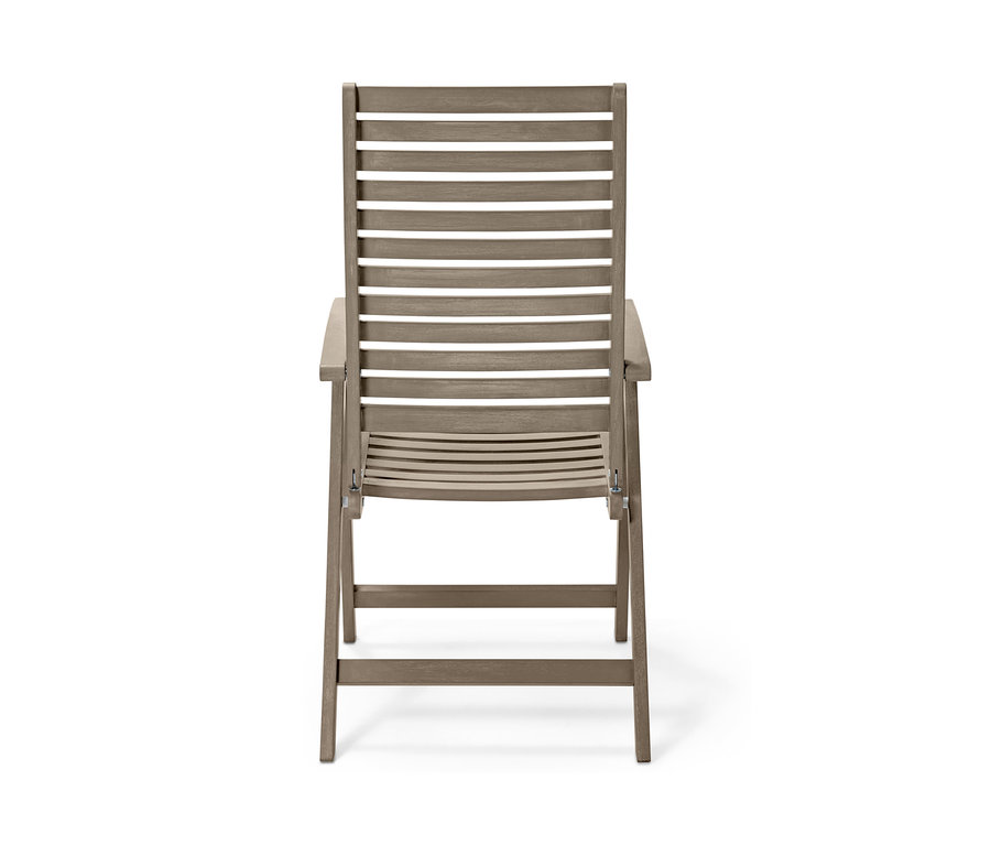 Rückansicht eines grauen Hochlehners »Leira« mit verstellbarer Rückenlehne.