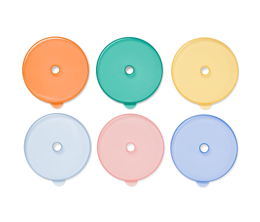 Kinderbecher-Set in Orange, Türkis, Gelb, Hellblau, Rosa und Blau.