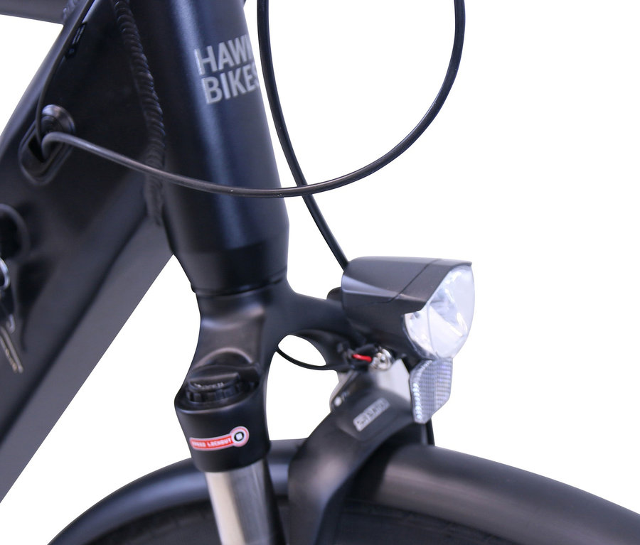 Detailansicht des vorderen Bereichs eines HAWK Bikes E-Bike Herren »eTrekking Integrated Gent STEPS«.