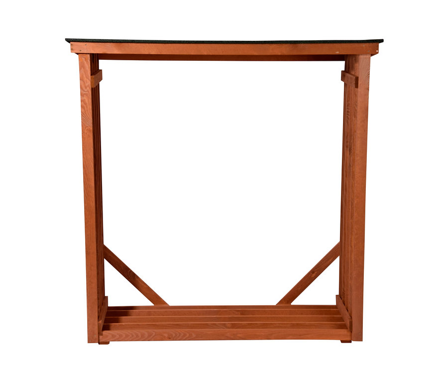 Leeres, braunes 15 mm Kaminholz-Regal aus Kiefer.