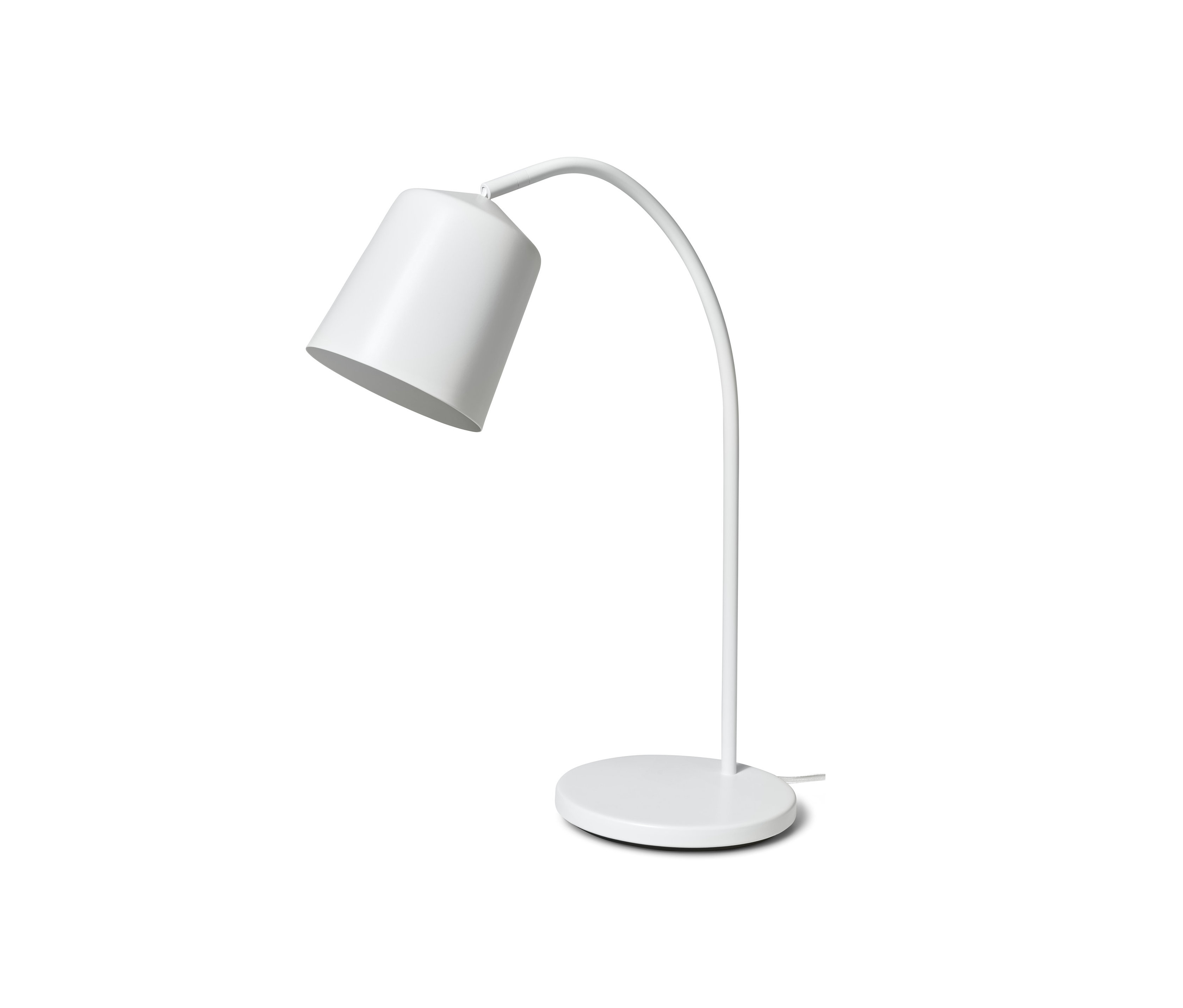 Weiße Tischleuchte aus Metall.