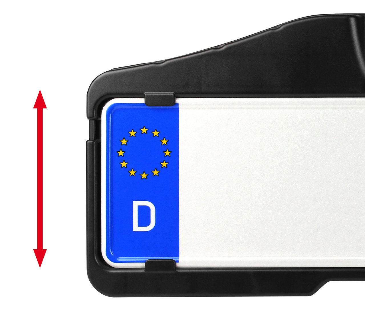 Detailansicht einer Kennzeichenhalterung. Fahrradträger »FINCH« für 3 Fahrräder.