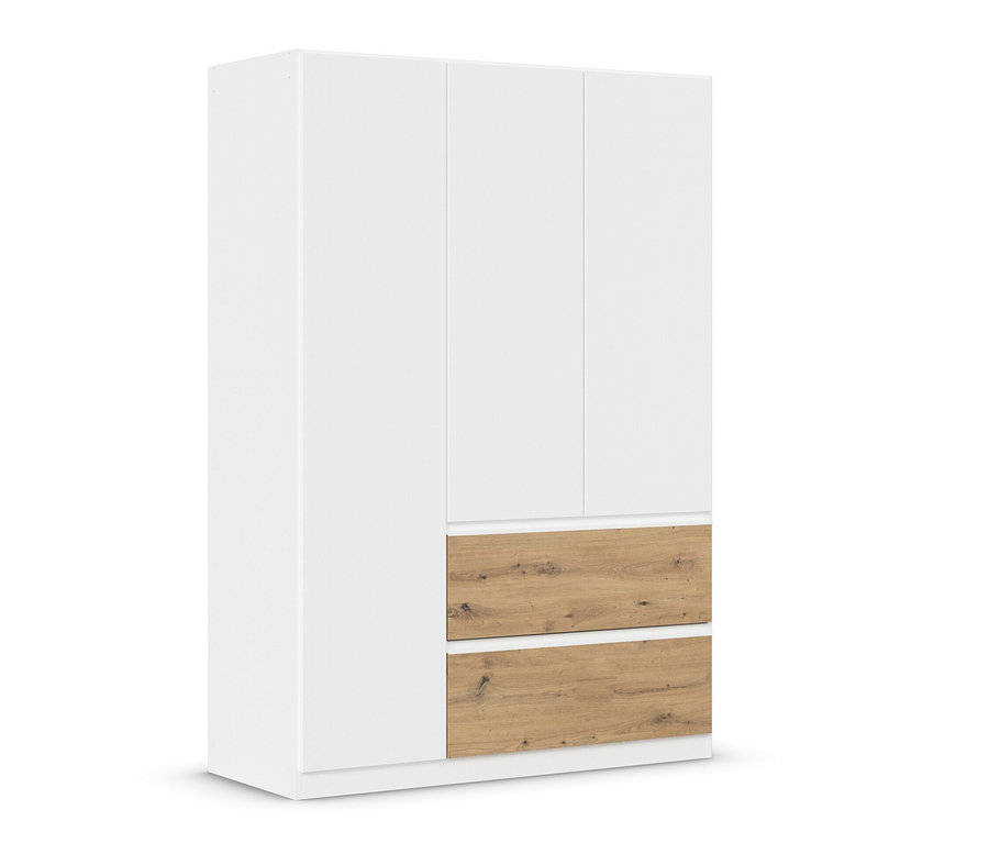 Weißer Rauch Kleiderschrank »Joel« mit 3 Türen und 2 Schubladen in Eiche Artisan Dekor.