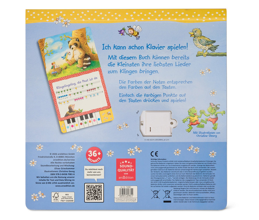 Buch mit einer Abbildung eines Waschbären, der Klavier spielt.