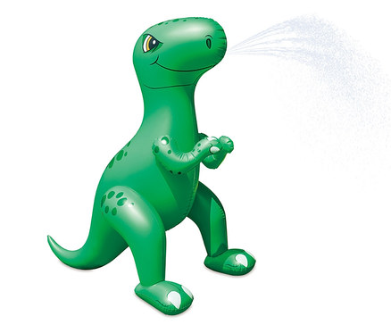 Grüner Summer-Waves-Sprinkler »Dino« sprüht Wasser aus seinem Mund.