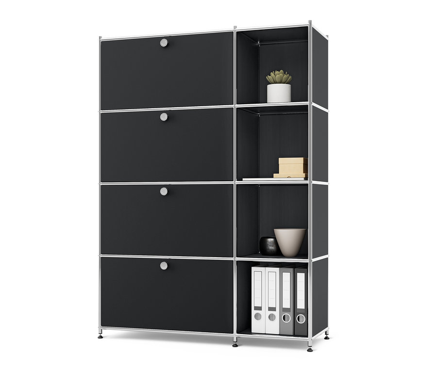 Schwarzes Metallregal »CN3« mit 4 Klappenfächern.