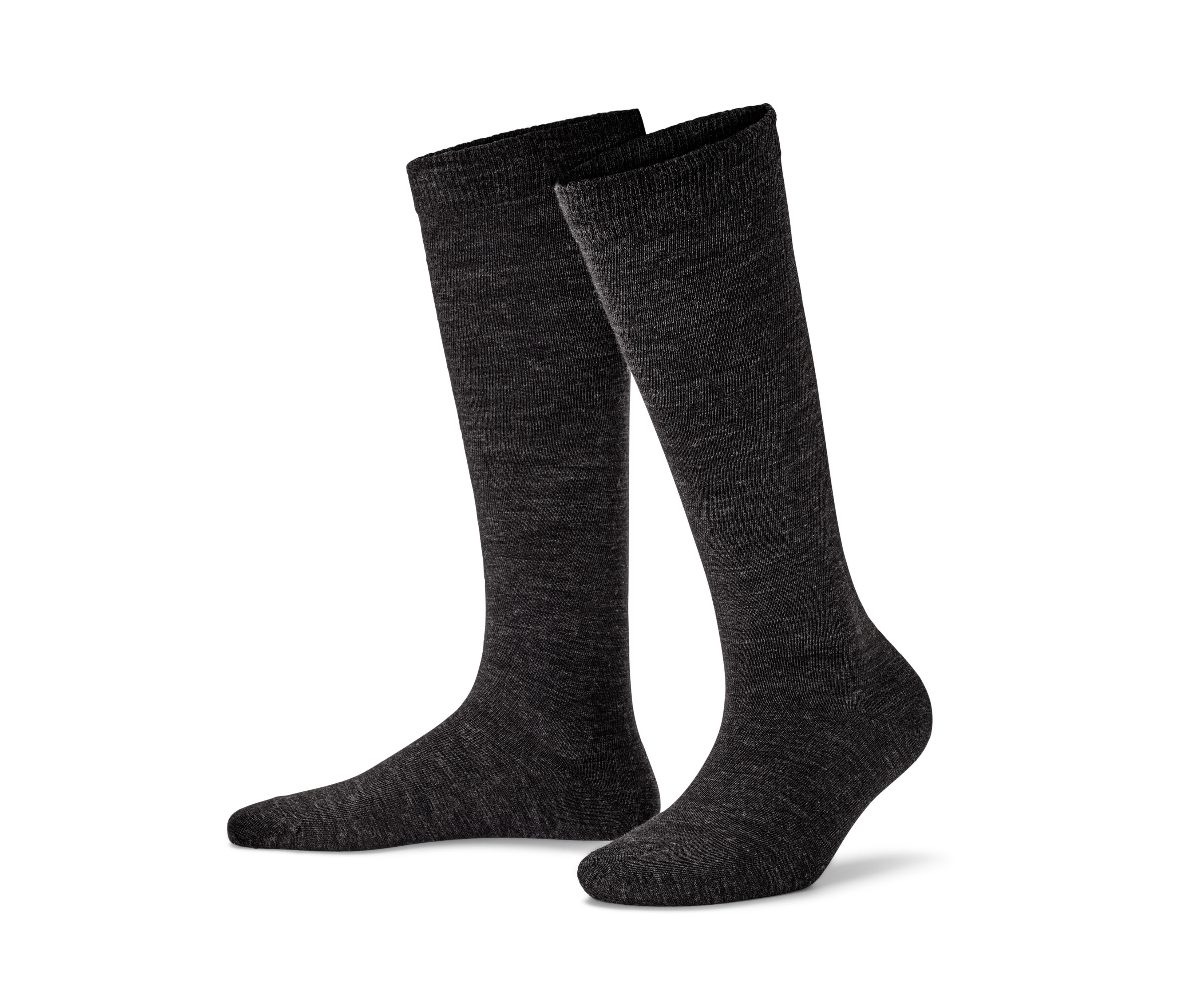 Zwei graue Paar Kniestrümpfe mit Merinowolle.