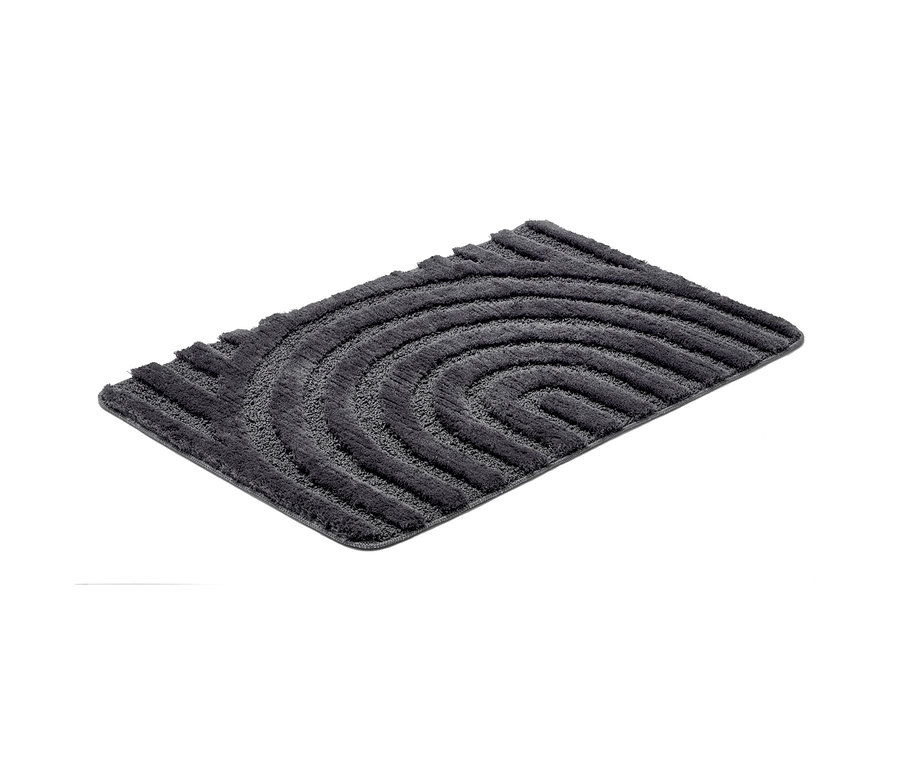 Anthrazitfarbene Wellness-Badematte, ca. 50 x 80 cm, mit horizontalen Reliefstreifen.