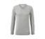 Grauer Pullover mit V-Ausschnitt.