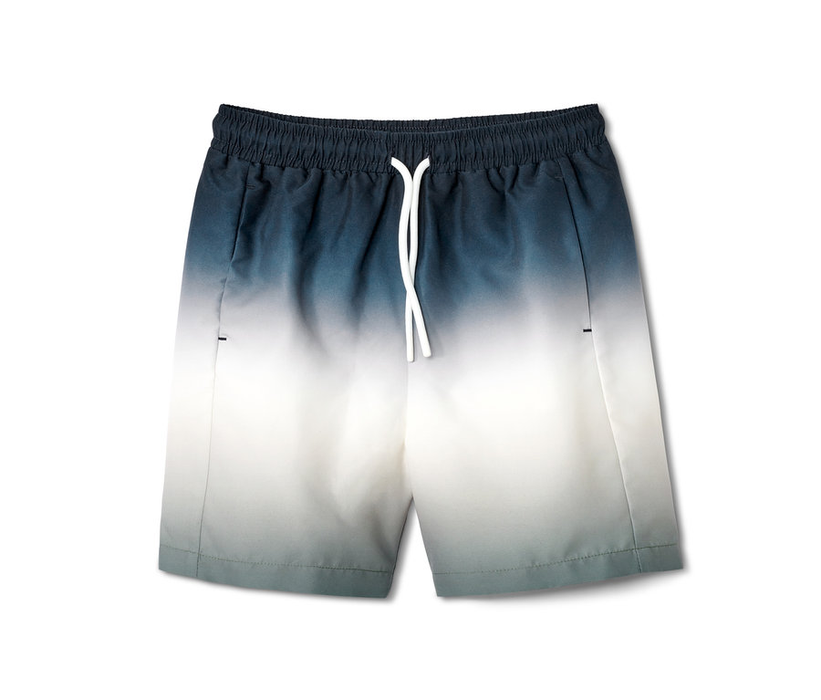 Kinder-Boardshorts mit blau-weißem Farbverlauf.
