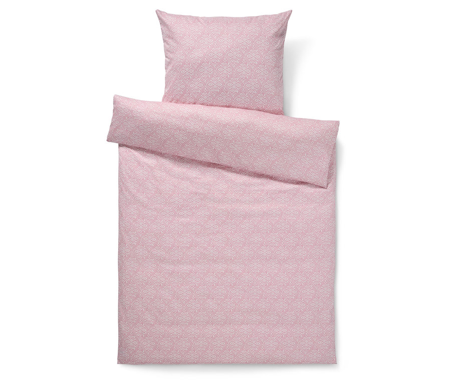 Rosa Baumwollsatin-Bettwäsche in Normalgröße mit geometrischem Muster.