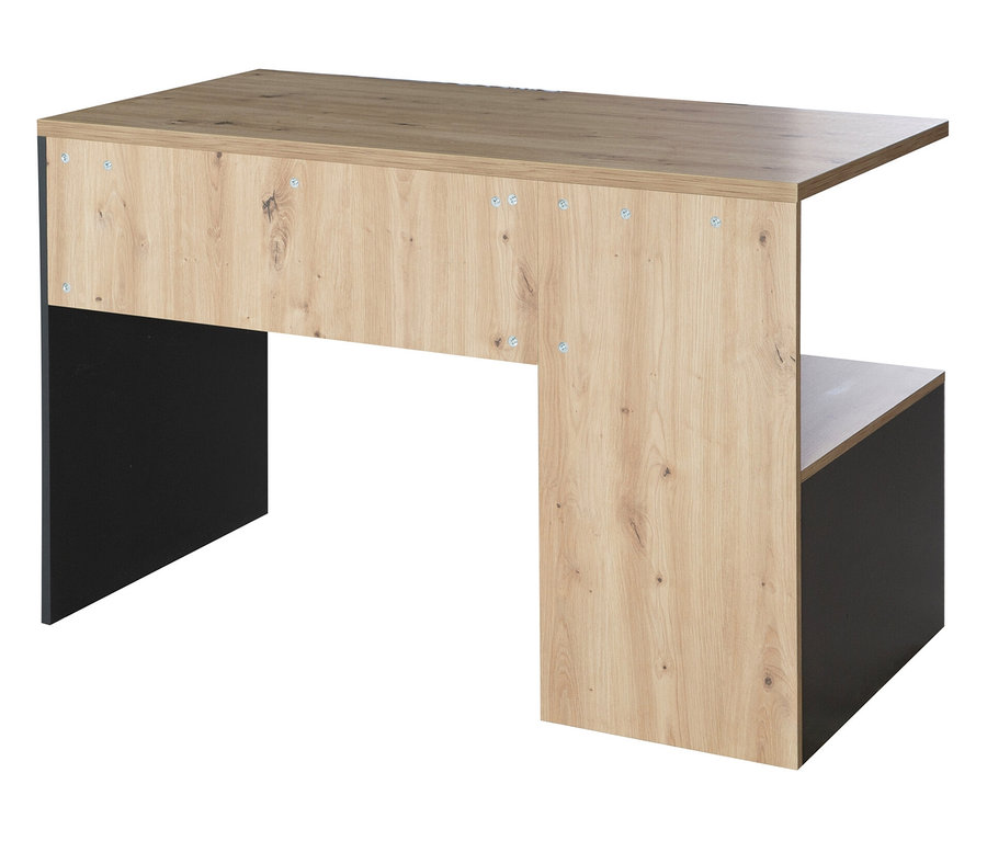 Der Roba Schreibtisch »Marvin« in Holzoptik und mit schwarzem Bein ist vor einem weißen Hintergrund zu sehen.