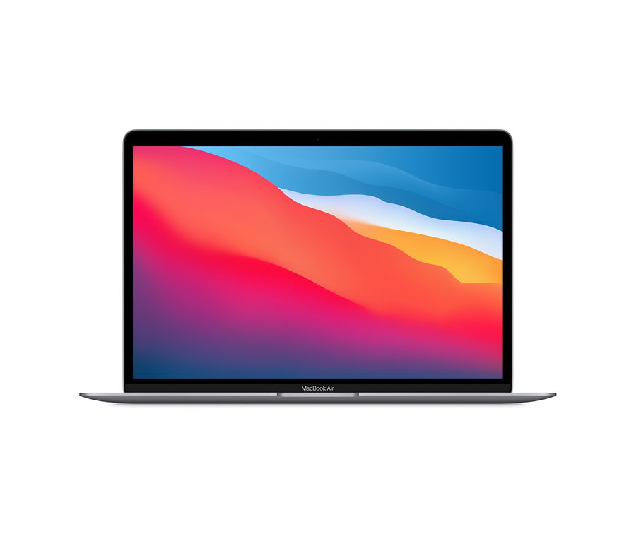 Graues Apple MacBook Air Retina 13" (2020) mit M1 8-Core CPU, 8 GB RAM, 256 GB SSD.