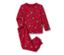 Ein roter Kleinkind-Jersey-Pyjama mit Rentier- und Schneeflockenmuster.