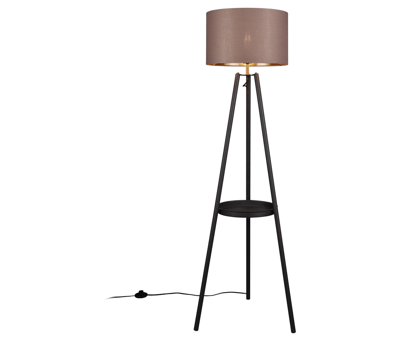 Schwarze Trio Stehleuchte »Colette« mit braunem Lampenschirm.