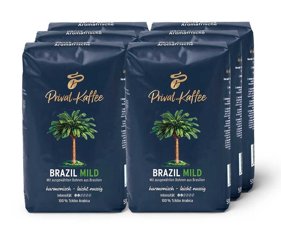 Privat Kaffee Brazil Mild - 6x 500g Ganze Bohne