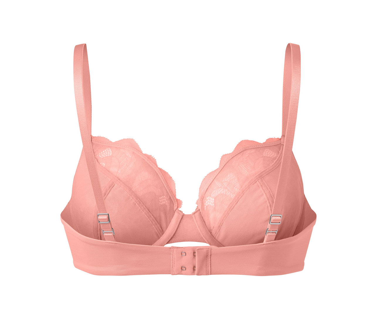 Aprikotfarbener Bügel-BH mit Spitze.