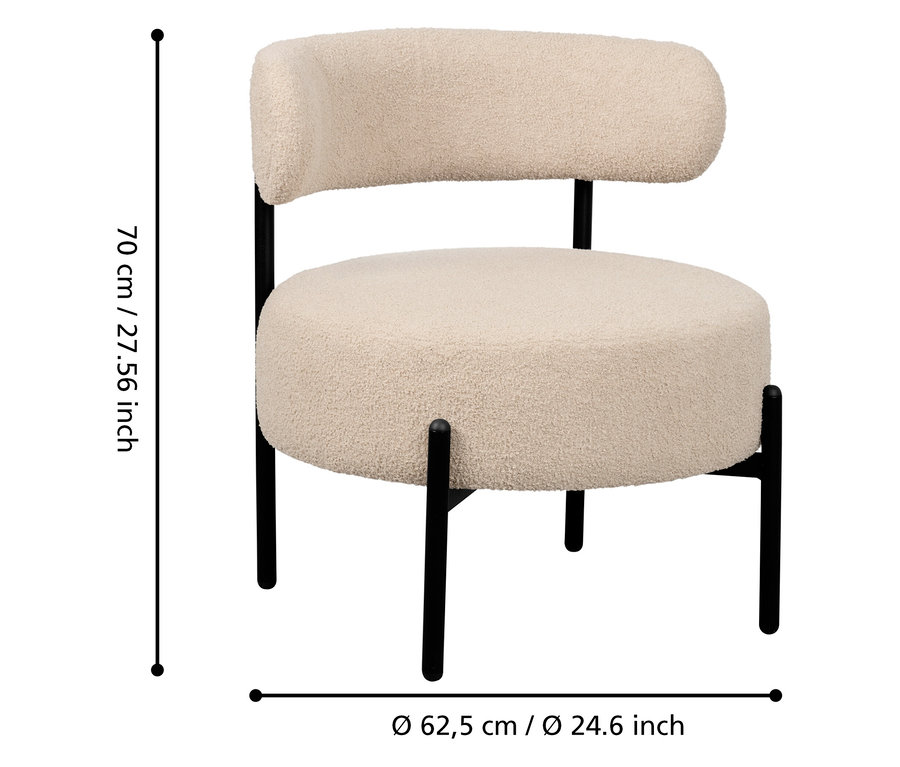 Nahaufnahme von Eglo Stuhl »MANIRENJA«, beige, mit schwarzen Beinen und Maßen.