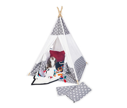Pinolino Zelt »Tipi Jakara« mit Spielsachen drinnen.