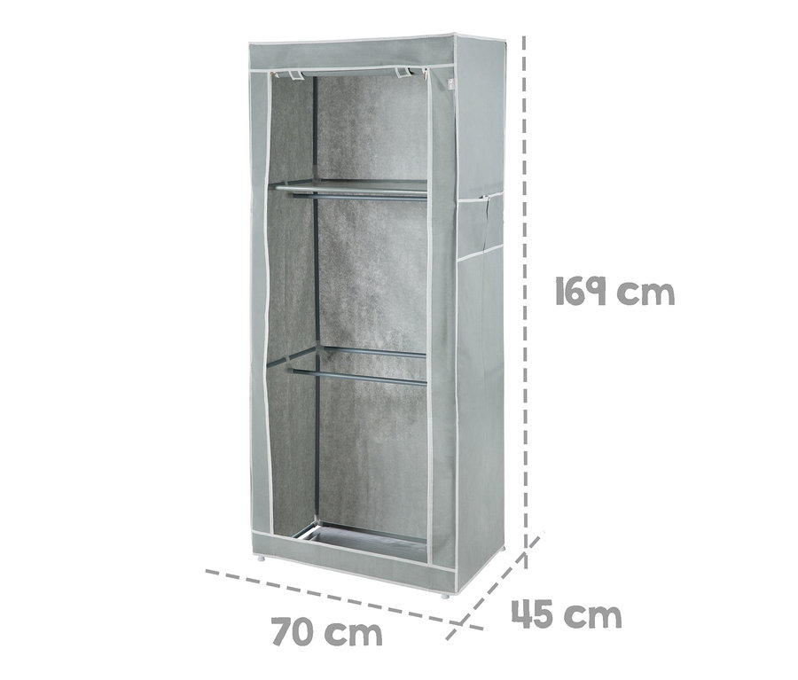 Grauer roba Textil-Kleiderschrank M mit den Maßen 169x70x45 cm.
