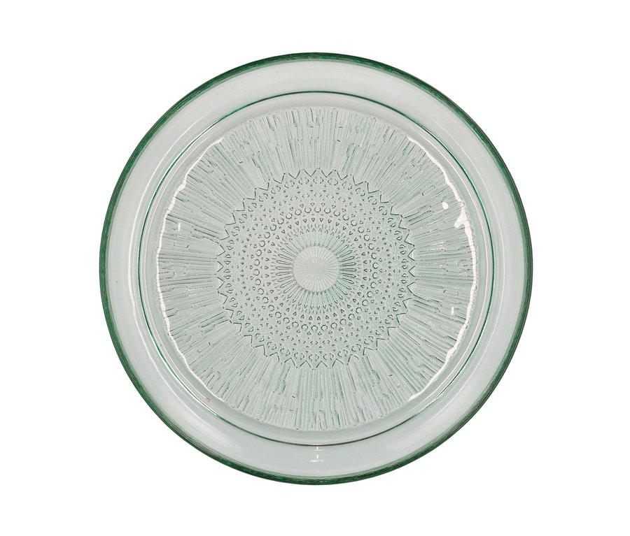 Ein grüner 25 cm Bitz Glasteller »Kusintha« auf weißem Hintergrund.