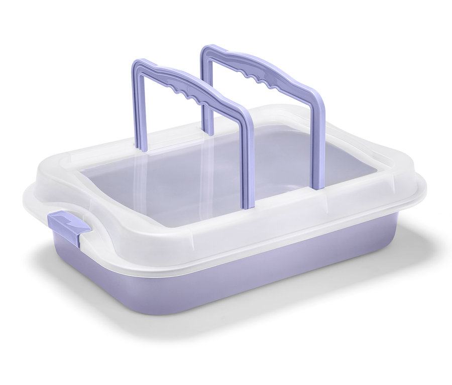 Lila Backblech mit Deckel.