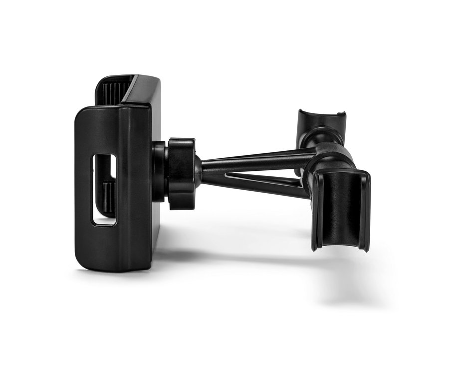 Detailansicht einer schwarzen Auto-Tablethalterung.