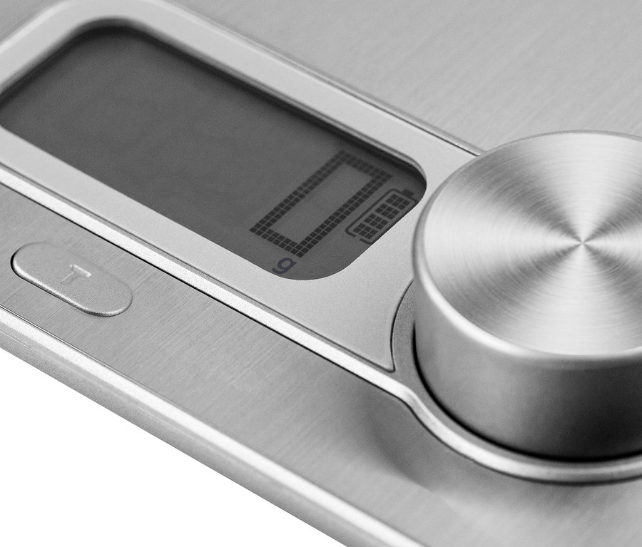 Detailansicht einer CASO Küchenwaage »Kitchen Energy« mit einer Anzeige von '0 g'.