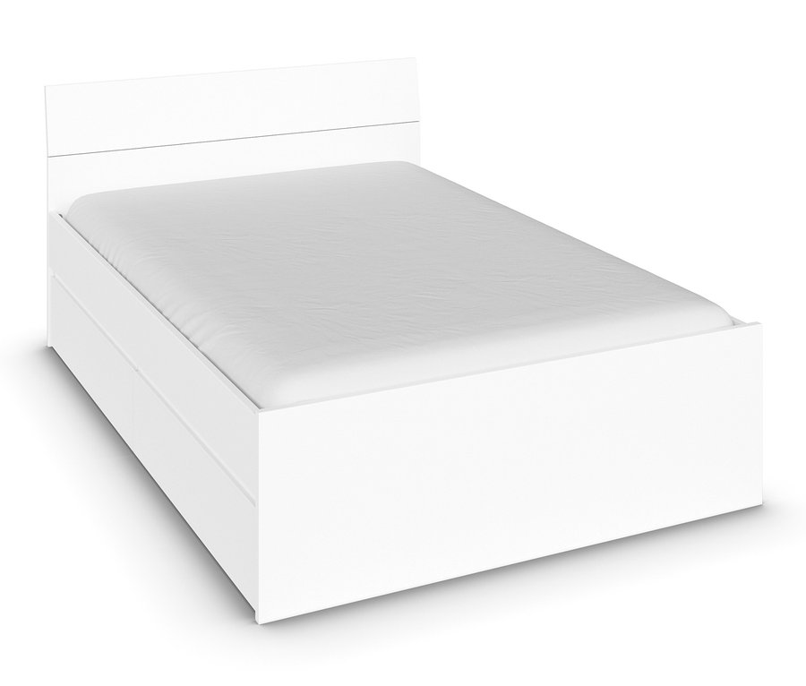 Weisses rauch Bett »Joel« mit 2 Schubkästen, 140 x 200 cm.
