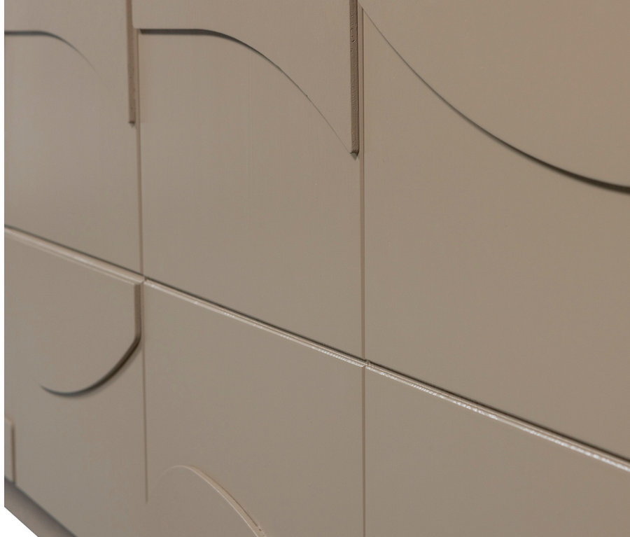 Detailansicht des Woood TV-Möbels »Teo« in Schlammfarbe.