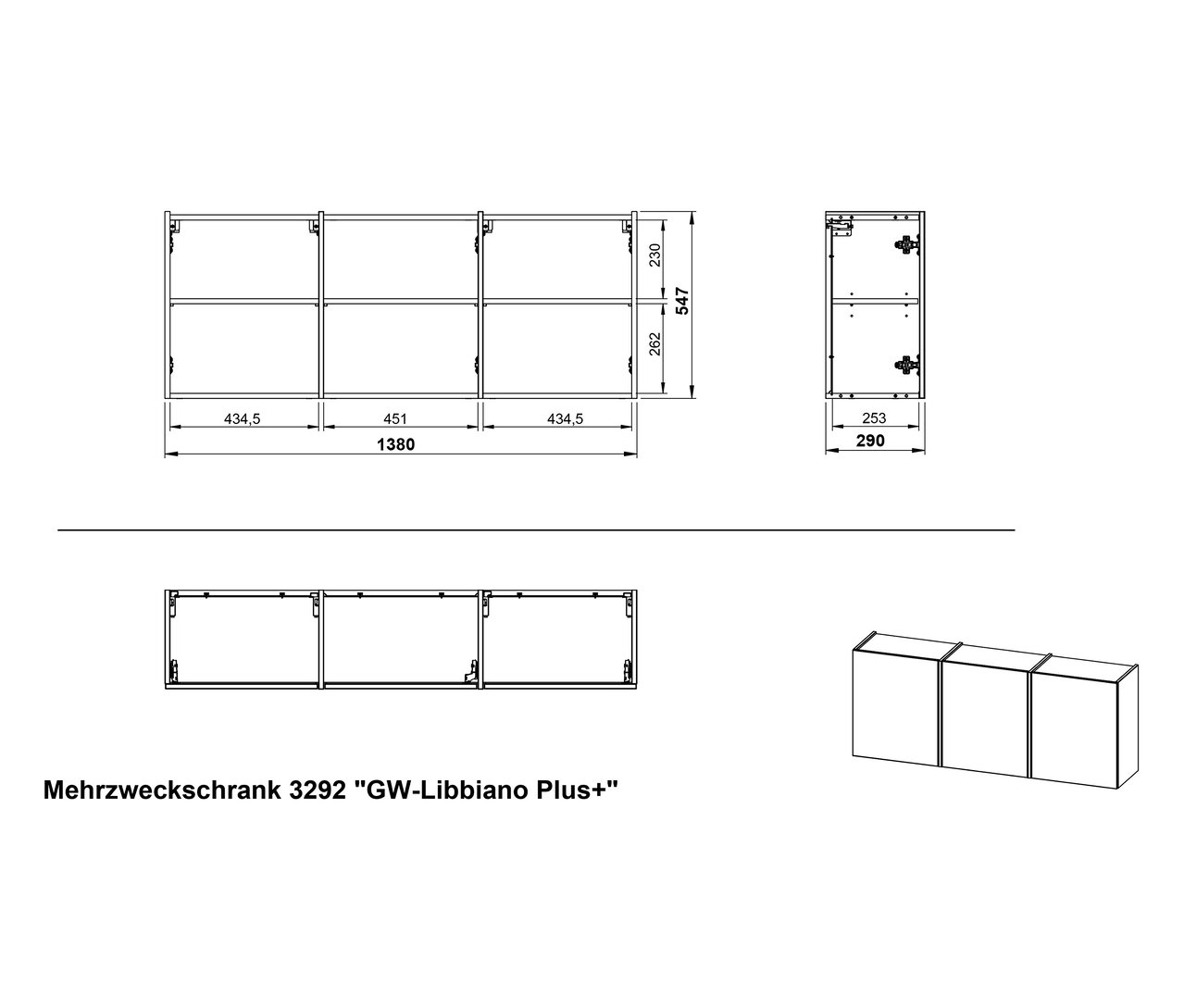 Zeichnung des Mehrzweckschranks 3292 "GW-Libbiano Plus+".