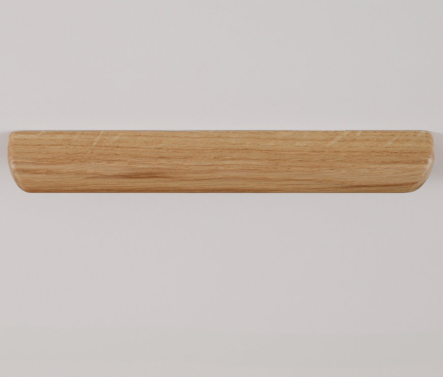 Detailansicht eines weißen rauch Klappbetts »Sucre« mit Holzgriff.