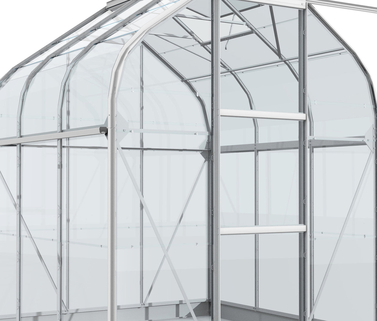 Leeres Vitavia-Gewächshaus »Orion« mit geöffneter Tür.