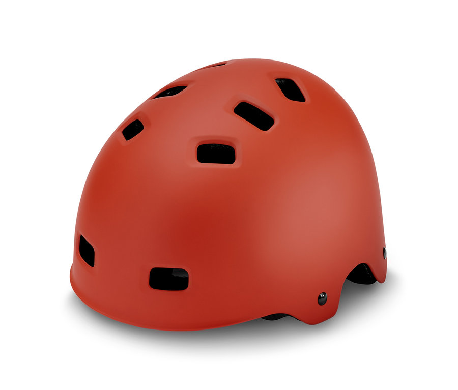 Orangefarbener Fahrradhelm mit LED-Rücklicht.