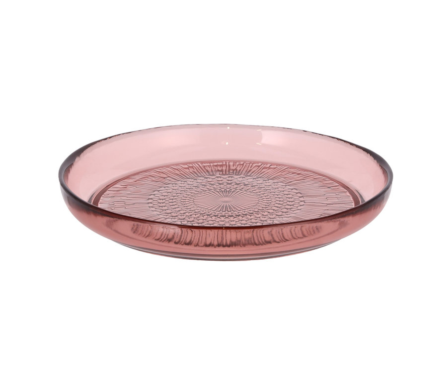 Ein rosafarbener Glasteller »Kusintha« von Bitz, 18 cm.