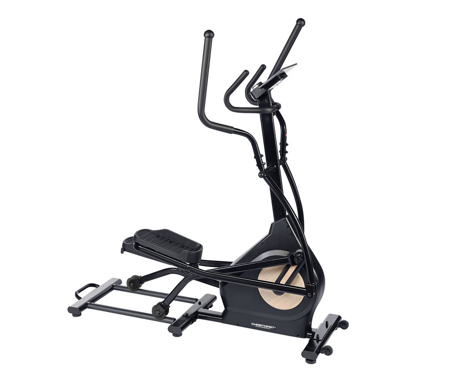Schwarzer Elliptical Ergometer FitWheel Pro vor weißem Hintergrund.