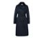 Dunkelblauer Trenchcoat mit Gürtel und Knöpfen.