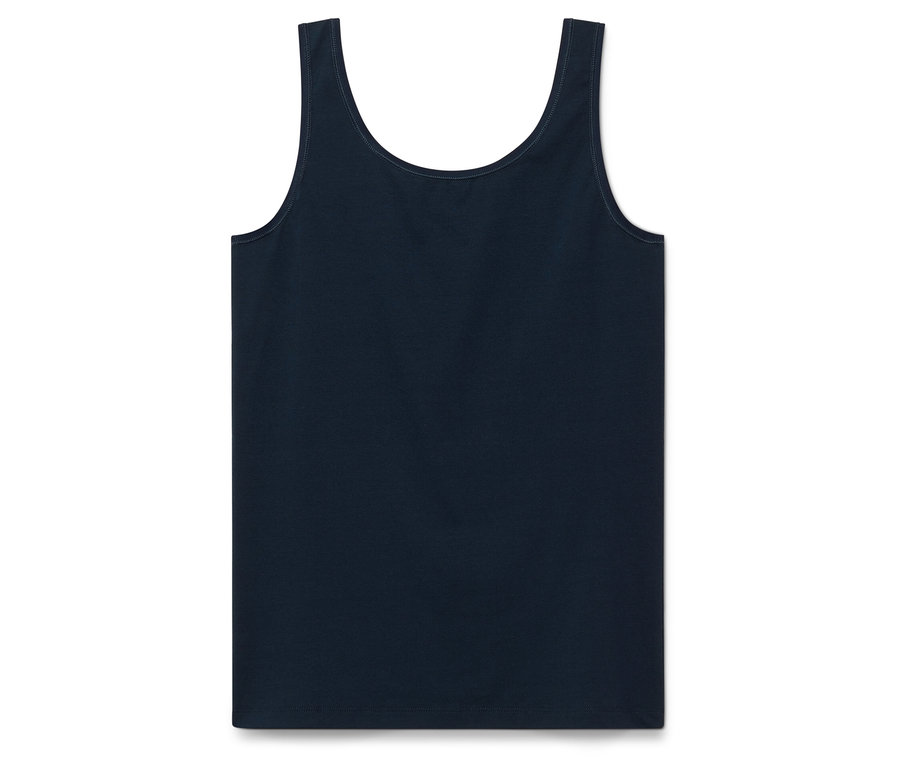 Ein marineblaues Tanktop auf einem weißen Hintergrund.