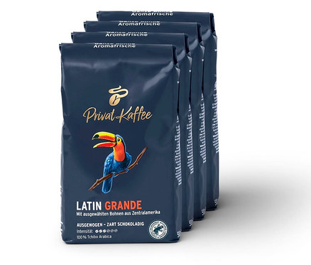 Vier Packungen Privat Kaffee Latin Grande - 4x 500 g Ganze Bohne.