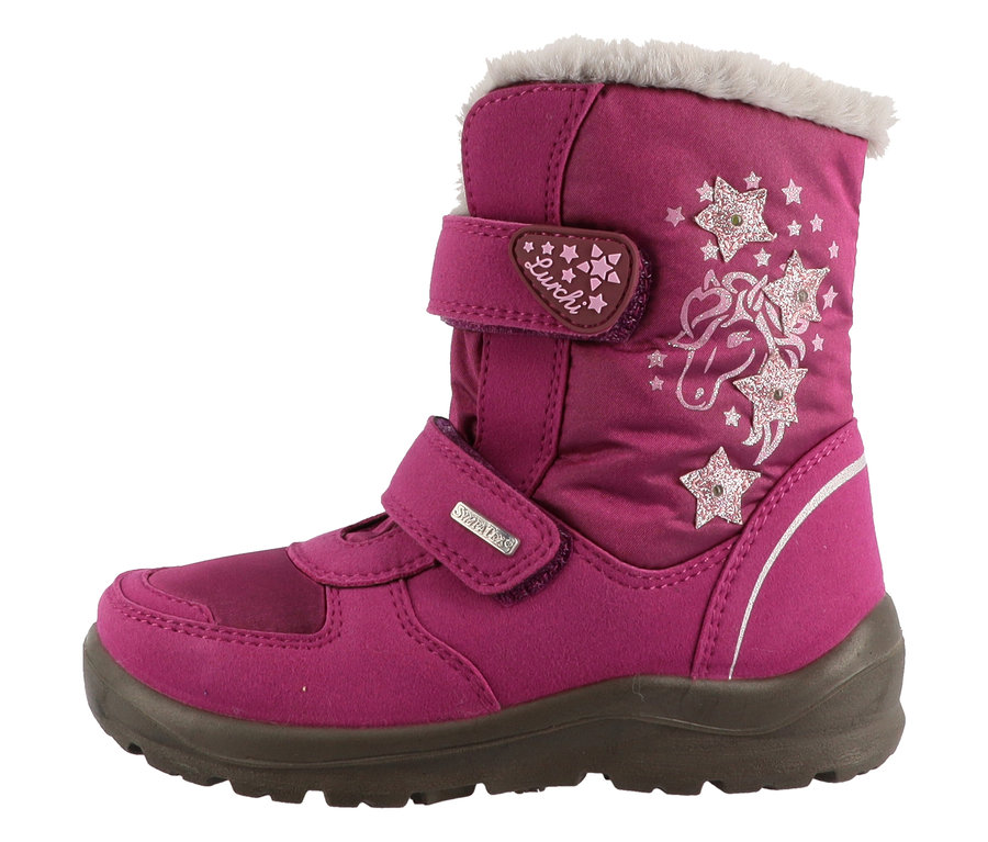 Ein pinker Winterstiefel von LURCHI »Kasandra-SYMPATEX« mit Pferde- und Sternenmotiv.