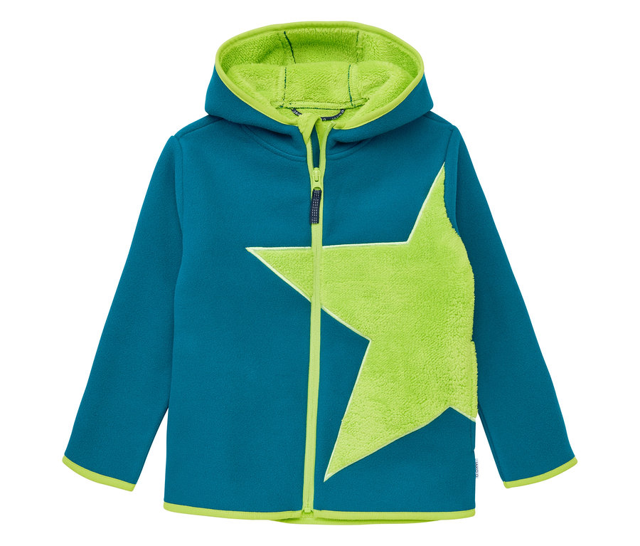 Petrolfarbene JAKO-O Kuschelfleecejacke mit hellgrünem Stern auf der Vorderseite.