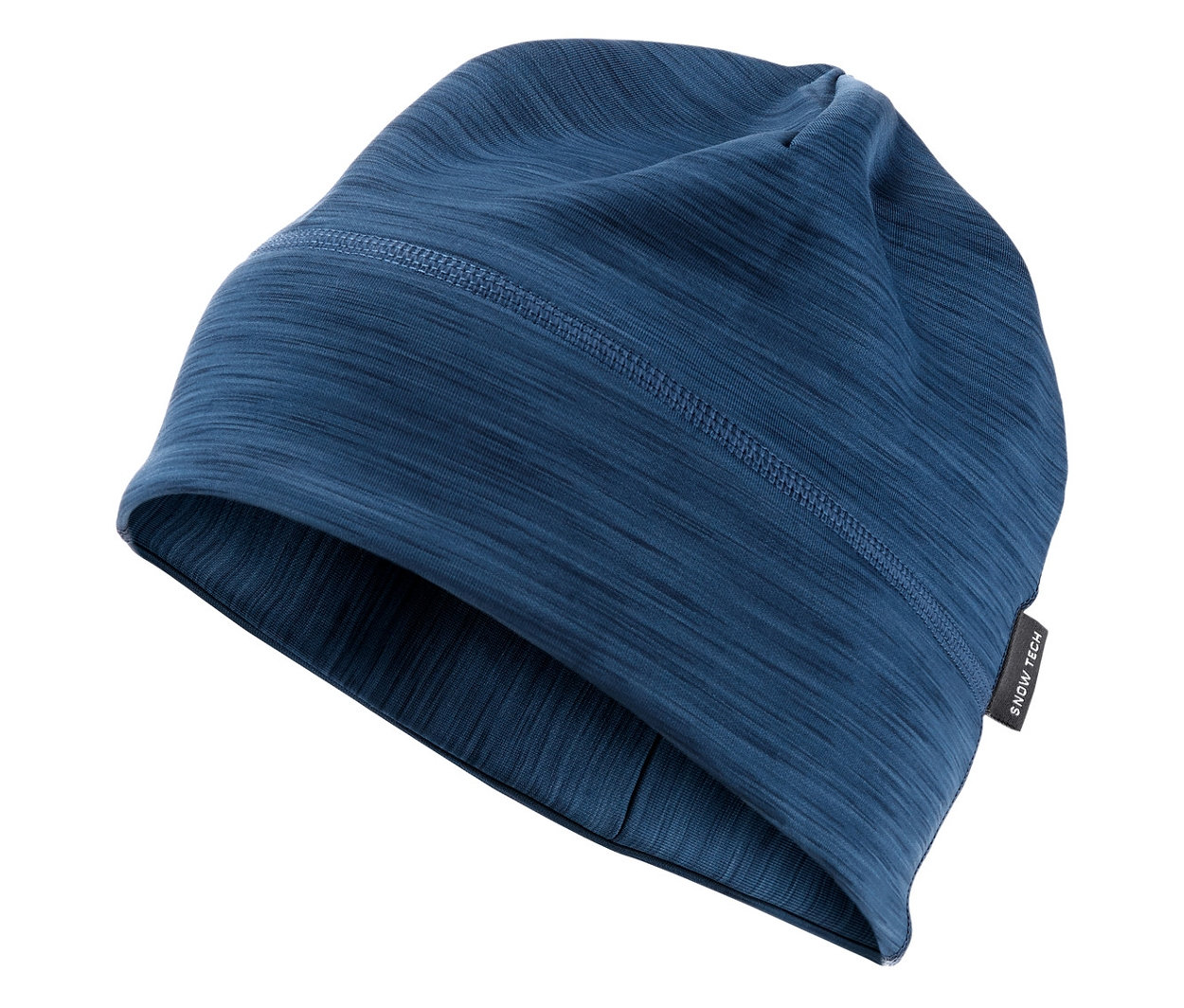 Eine blau melierte Thermomütze.