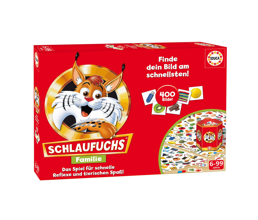 Rote Schachtel des Spiels "Schlaufuchs Familie" mit einem Bild von einem Fuchs.