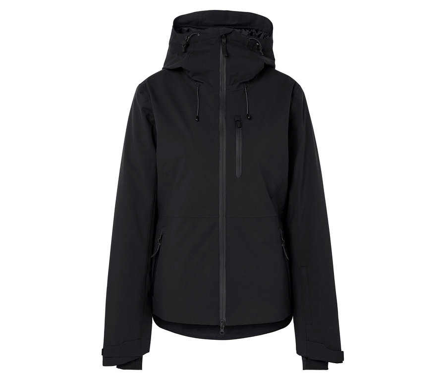 Schwarze Kapuzenjacke mit Reißverschluss in der Mitte.