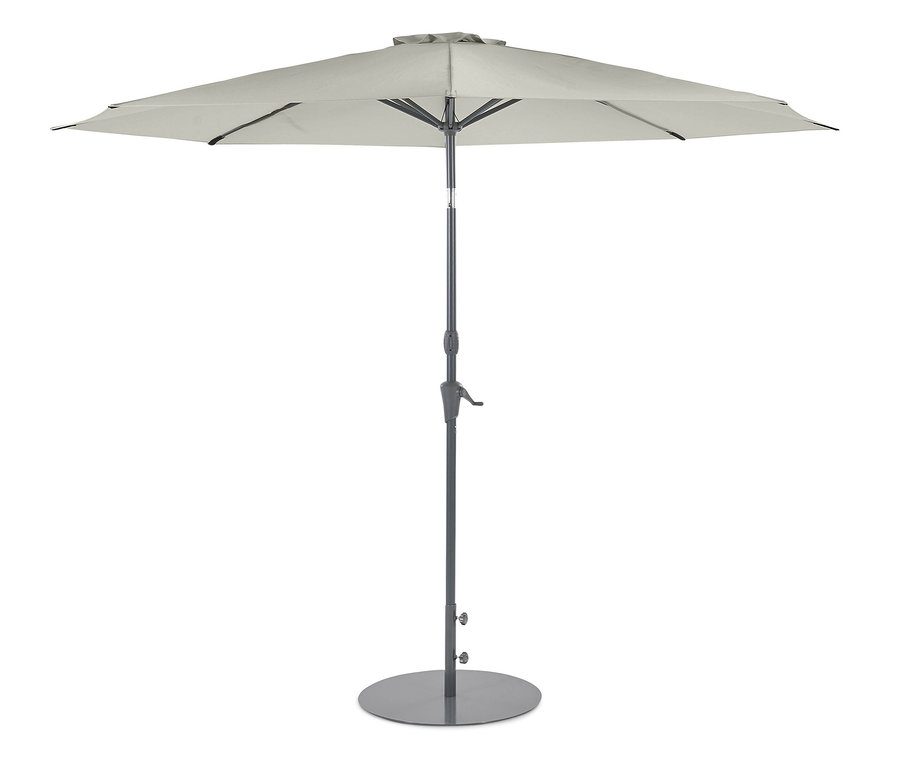 Grauer Leco Sonnenschirm, Ø 300 cm, inkl. Abdeckhaube auf weißem Hintergrund.